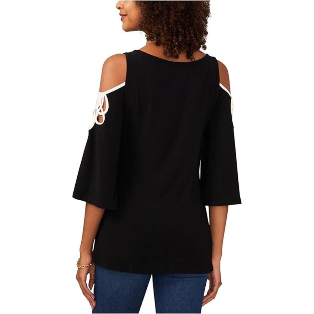 Vince Camuto Black Top with Strappy Flare Sleeves - Picture 5 of 13